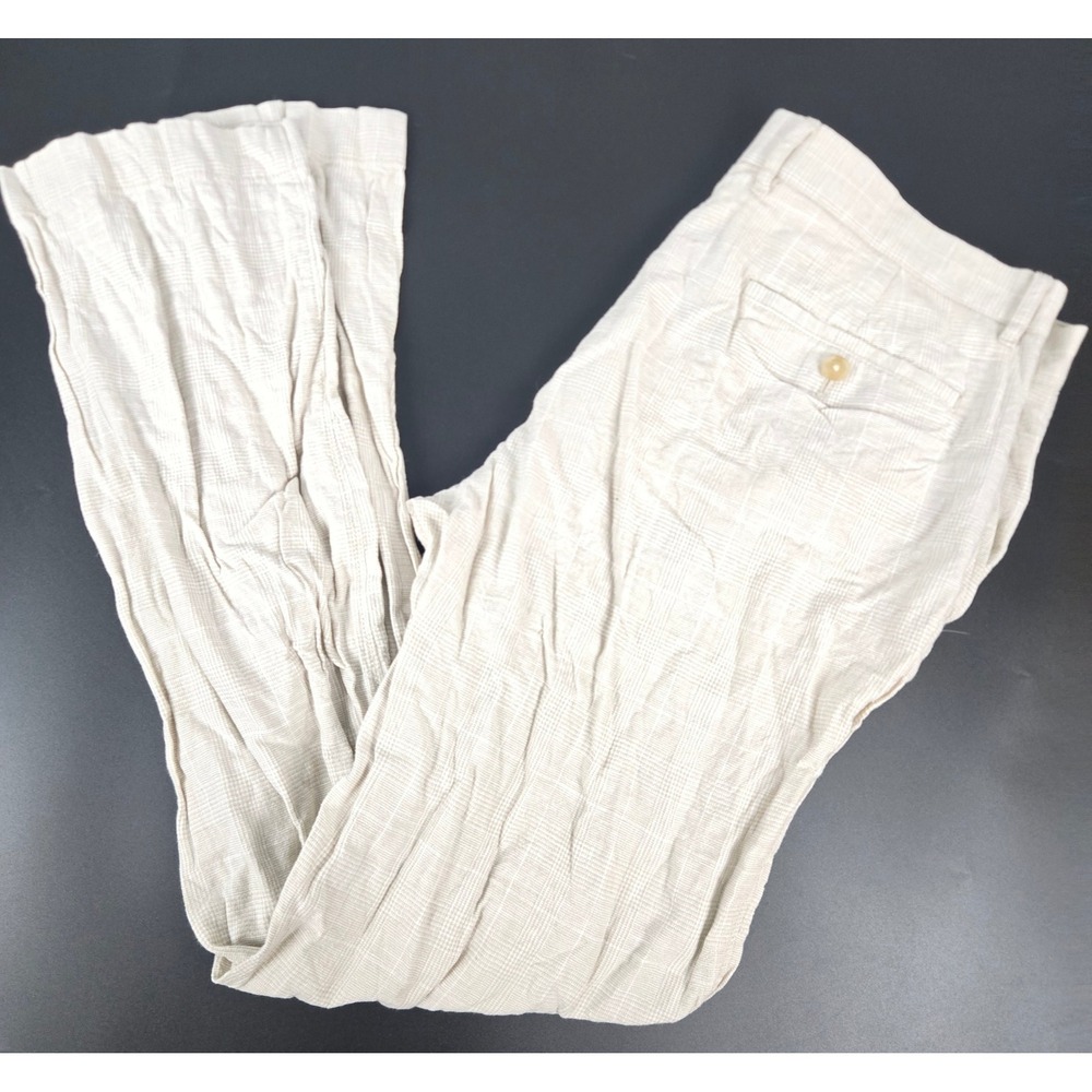 J.Crew Mens Straight Linen Cotton Blend Pants Beige Crosshatch BH747 34x34(32)